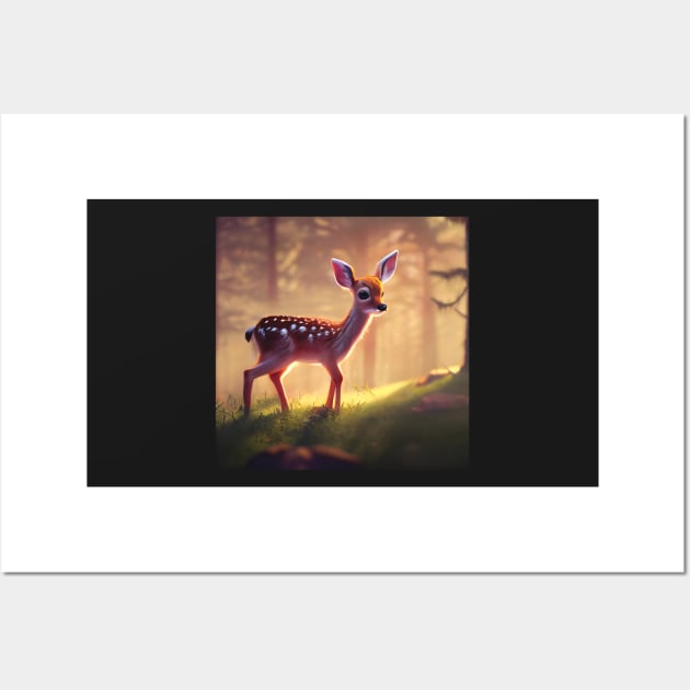 Beautiful Cute Fawn in a Forest Wall Art by Geminiartstudio